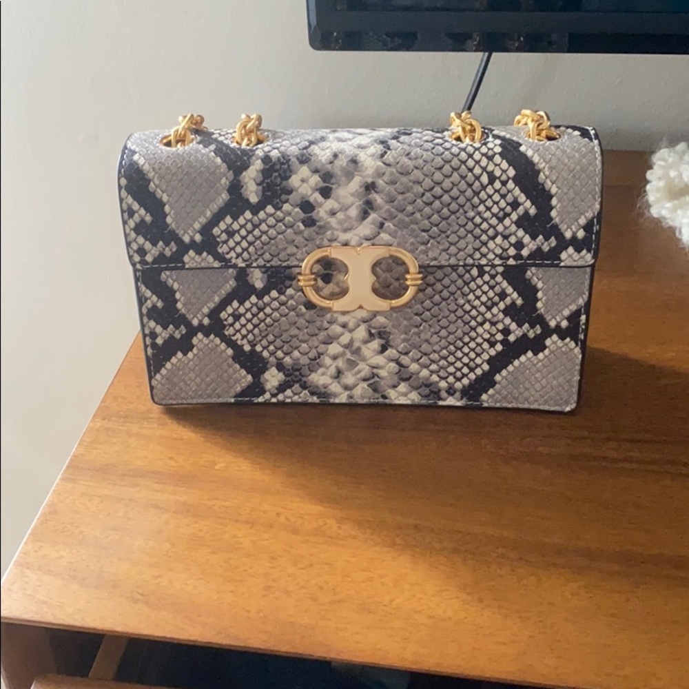 Medium Gemini Link Genuine Snakeskin Shoulder Bag